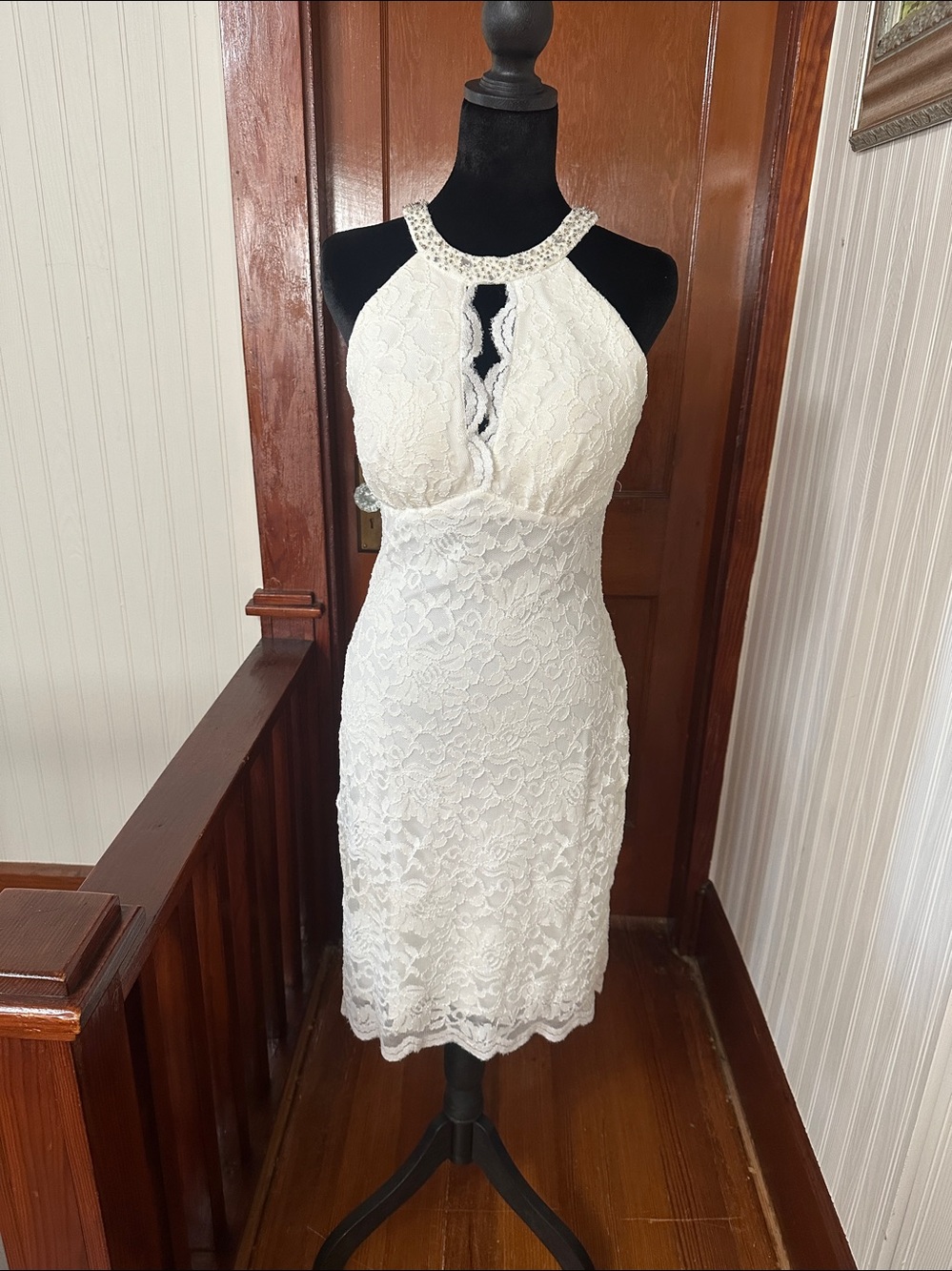 White Halter Lace Mini Dress